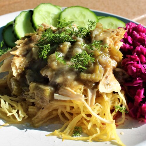 creamy celery entree with red cabbage relish
